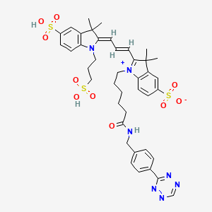 molecular formula C41H47N7O10S3 B12282335 2-[(E,3Z)-3-[3,3-dimethyl-5-sulfo-1-(3-sulfopropyl)indol-2-ylidene]prop-1-enyl]-3,3-dimethyl-1-[6-oxo-6-[[4-(1,2,4,5-tetrazin-3-yl)phenyl]methylamino]hexyl]indol-1-ium-5-sulfonate 