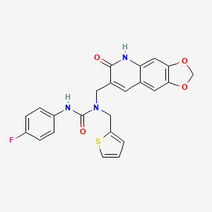 molecular formula C23H18FN3O4S B1228278 3-(4-fluorophenyl)-1-[(6-oxo-5H-[1,3]dioxolo[4,5-g]quinolin-7-yl)methyl]-1-(thiophen-2-ylmethyl)urea 