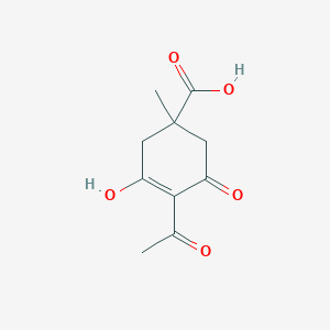 molecular formula C10H12O5 B12283017 3,5-Dioxo-4-(1-hydroxyethylidene)-1-methylcyclohexanecarboxylic acid 