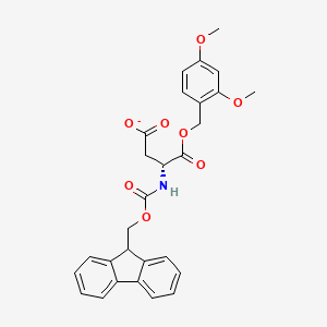 molecular formula C28H26NO8- B12283033 D-Aspartic acid, N-[(9H-fluoren-9-ylmethoxy)carbonyl]-, 1-[(2,4-dimethoxyphenyl)methyl] ester 