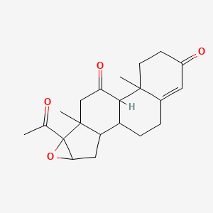 molecular formula C21H26O4 B12283296 6-Acetyl-7,11-dimethyl-5-oxapentacyclo[8.8.0.02,7.04,6.011,16]octadec-15-ene-9,14-dione 