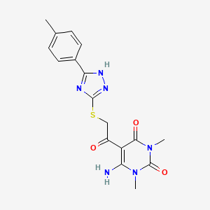 molecular formula C17H18N6O3S B1228352 6-amino-1,3-dimethyl-5-[2-[[5-(4-methylphenyl)-1H-1,2,4-triazol-3-yl]thio]-1-oxoethyl]pyrimidine-2,4-dione 