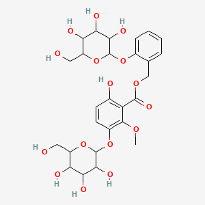 molecular formula C27H34O16 B1228353 [2-[3,4,5-Trihydroxy-6-(hydroxymethyl)oxan-2-yl]oxyphenyl]methyl 6-hydroxy-2-methoxy-3-[3,4,5-trihydroxy-6-(hydroxymethyl)oxan-2-yl]oxybenzoate 