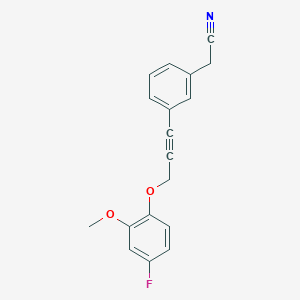 molecular formula C18H14FNO2 B12283838 3-[3-(4-Fluoro-2-methoxyphenoxy)-1-propyn-1-yl]benzeneacetonitrile 