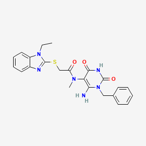 molecular formula C23H24N6O3S B1228385 N-[6-氨基-2,4-二氧代-1-(苯甲基)-5-嘧啶基]-2-[(1-乙基-2-苯并咪唑基)硫]-N-甲基乙酰胺 