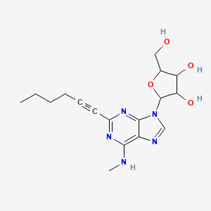 molecular formula C17H23N5O4 B1228411 2-[2-Hex-1-ynyl-6-(methylamino)-9-purinyl]-5-(hydroxymethyl)oxolane-3,4-diol 