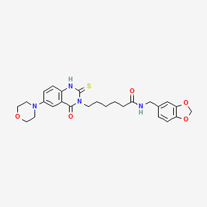 molecular formula C26H30N4O5S B1228412 N-(1,3-benzodioxol-5-ylmethyl)-6-[6-(4-morpholinyl)-4-oxo-2-sulfanylidene-1H-quinazolin-3-yl]hexanamide 