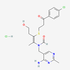 molecular formula C21H26Cl2N4O3S B1228431 N-[(4-Amino-2-methylpyrimidin-5-yl)methyl]-N-[(Z)-3-[3-(4-chlorophenyl)-3-oxopropyl]sulfanyl-5-hydroxypent-2-en-2-yl]formamide;hydrochloride CAS No. 42282-42-8