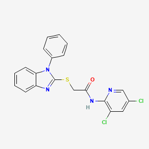 molecular formula C20H14Cl2N4OS B1228445 N-(3,5-dichloro-2-pyridinyl)-2-[(1-phenyl-2-benzimidazolyl)thio]acetamide 