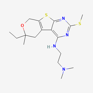 molecular formula C17H26N4OS2 B1228448 N-[6-ethyl-6-methyl-2-(methylthio)-5,8-dihydropyrano[4,5]thieno[1,2-c]pyrimidin-4-yl]-N',N'-dimethylethane-1,2-diamine 