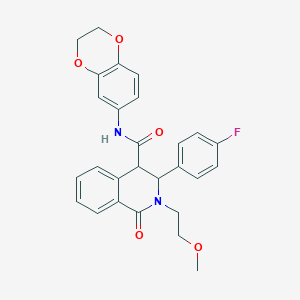 molecular formula C27H25FN2O5 B1228450 N-(2,3-二氢-1,4-苯并二氧杂环-6-基)-3-(4-氟苯基)-2-(2-甲氧基乙基)-1-氧代-3,4-二氢异喹啉-4-甲酰胺 