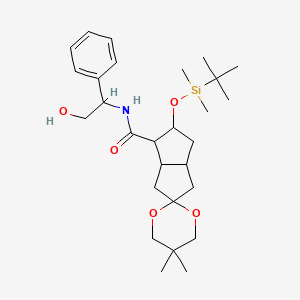 molecular formula C28H45NO5Si B12284563 (3a'S,4'R,5'R,6a'R)-5'-[[(1,1-Dimethylethyl)dimethylsilyl]oxy]hexahydro-N-[(1R)-2-hydroxy-1-phenylethyl]-5,5-dimethyl-spiro[1,3-dioxane-2,2'(1'H)-pentalene]-4'-carboxamide 