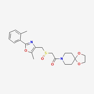 molecular formula C21H26N2O5S B1228475 1-(1,4-Dioxa-8-azaspiro[4.5]decan-8-yl)-2-[[5-methyl-2-(2-methylphenyl)-4-oxazolyl]methylsulfinyl]ethanone 