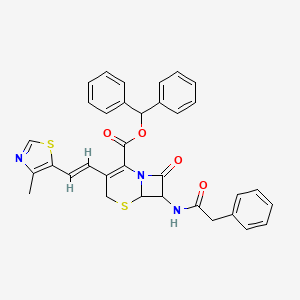 benzhydryl 3-[(E)-2-(4-methyl-1,3-thiazol-5-yl)ethenyl]-8-oxo-7-[(2-phenylacetyl)amino]-5-thia-1-azabicyclo[4.2.0]oct-2-ene-2-carboxylate