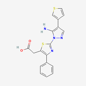molecular formula C18H14N4O2S2 B1228490 2-{2-[5-amino-4-(3-thienyl)-1H-pyrazol-1-yl]-4-phenyl-1,3-thiazol-5-yl}acetic acid CAS No. 956184-29-5