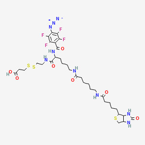 molecular formula C34H47F4N9O7S3 B12284962 3-[2-[[2-[(4-Azido-2,3,5,6-tetrafluorobenzoyl)amino]-6-[6-[5-(2-oxo-1,3,3a,4,6,6a-hexahydrothieno[3,4-d]imidazol-4-yl)pentanoylamino]hexanoylamino]hexanoyl]amino]ethyldisulfanyl]propanoic acid 