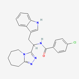 molecular formula C24H24ClN5O B1228498 4-chloro-N-[2-(1H-indol-3-yl)-1-(6,7,8,9-tetrahydro-5H-[1,2,4]triazolo[4,3-a]azepin-3-yl)ethyl]benzamide 