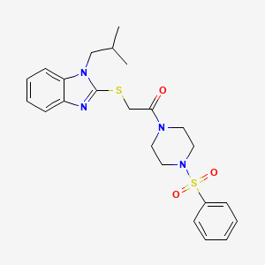 molecular formula C23H28N4O3S2 B1228506 1-[4-(Benzenesulfonyl)-1-piperazinyl]-2-[[1-(2-methylpropyl)-2-benzimidazolyl]thio]ethanone 