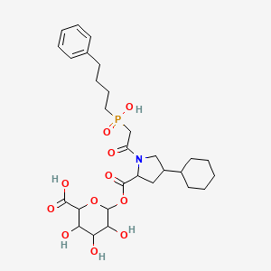 molecular formula C29H42NO11P B12285146 L-Proline, 4-cyclohexyl-1-[2-[hydroxy(4-phenylbutyl)phosphinyl]acetyl]-, |A-D-glucopyranuronosyl ester, (4S)- 