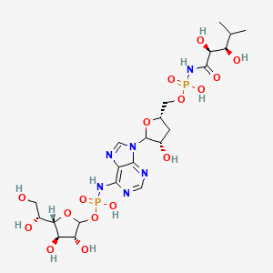molecular formula C22H36N6O16P2 B1228527 [(3R,4R,5S)-5-[(1R)-1,2-dihydroxyethyl]-3,4-dihydroxyoxolan-2-yl]oxy-N-[9-[(3S,5S)-5-[[[[(2S,3R)-2,3-dihydroxy-4-methylpentanoyl]amino]-hydroxyphosphoryl]oxymethyl]-3-hydroxyoxolan-2-yl]purin-6-yl]phosphonamidic acid CAS No. 59111-78-3