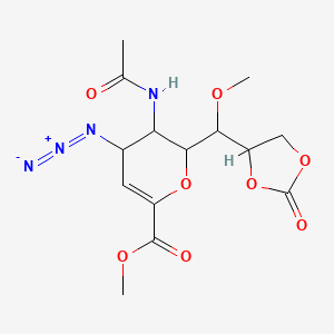 molecular formula C14H18N4O8 B12285289 methyl 3-acetamido-4-azido-2-[methoxy-(2-oxo-1,3-dioxolan-4-yl)methyl]-3,4-dihydro-2H-pyran-6-carboxylate 