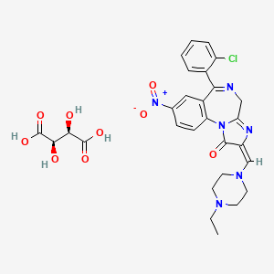 molecular formula C28H29ClN6O9 B1228529 8-Nitro-6-(2-chlorophenyl)-2,4-dihydro-2-(N-ethylpiperazin-1-yl)methylene-1H-imidazol(1,2-a)(1,4)benzodiazepine-1-one CAS No. 94219-41-7