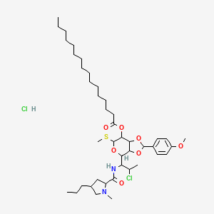 [4-[2-chloro-1-[(1-methyl-4-propylpyrrolidine-2-carbonyl)amino]propyl]-2-(4-methoxyphenyl)-6-methylsulfanyl-4,6,7,7a-tetrahydro-3aH-[1,3]dioxolo[4,5-c]pyran-7-yl] hexadecanoate;hydrochloride