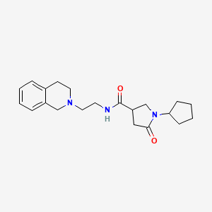 molecular formula C21H29N3O2 B1228565 1-cyclopentyl-N-[2-(3,4-dihydro-1H-isoquinolin-2-yl)ethyl]-5-oxo-3-pyrrolidinecarboxamide 