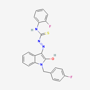 molecular formula C22H16F2N4OS B1228572 1-(2-Fluorophenyl)-3-[[1-[(4-fluorophenyl)methyl]-2-oxo-3-indolylidene]amino]thiourea 