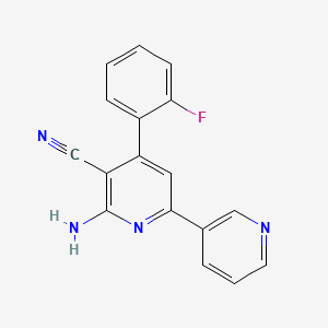 molecular formula C17H11FN4 B1228573 2-Amino-4-(2-fluorophenyl)-6-(3-pyridinyl)-3-pyridinecarbonitrile 