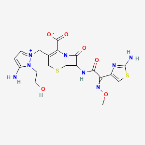 molecular formula C19H22N8O6S2 B1228580 3-[[3-Amino-2-(2-hydroxyethyl)pyrazol-1-ium-1-yl]methyl]-7-[[2-(2-amino-1,3-thiazol-4-yl)-2-methoxyiminoacetyl]amino]-8-oxo-5-thia-1-azabicyclo[4.2.0]oct-2-ene-2-carboxylate 