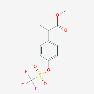 molecular formula C11H11F3O5S B12286006 Methyl 2-{4-(trifluoromethanesulfonyloxy)phenyl}propanoate 