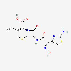 molecular formula C14H13N5O5S2 B12286096 7-[[(2E)-2-(2-amino-1,3-thiazol-4-yl)-2-hydroxyiminoacetyl]amino]-3-ethenyl-8-oxo-5-thia-1-azabicyclo[4.2.0]oct-2-ene-2-carboxylic acid 