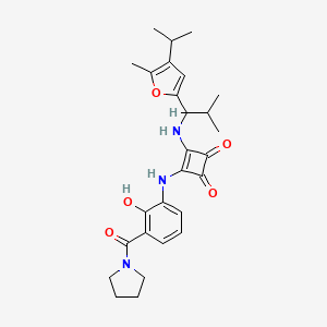 molecular formula C27H33N3O5 B12286135 (R)-3-((2-hydroxy-3-(pyrrolidine1-carbonyl)phenyl)amino)-4-((1-(4-isopropyl-5-methylfuran-2-yl)-2-methylpropyl)amino)cyclobut-3-ene-1,2-dione 