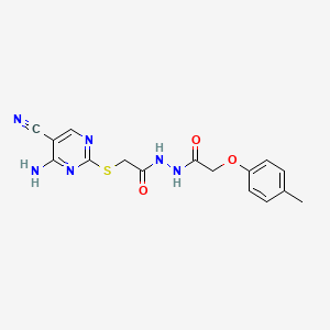 molecular formula C16H16N6O3S B1228626 N'-[2-[(4-amino-5-cyano-2-pyrimidinyl)thio]-1-oxoethyl]-2-(4-methylphenoxy)acetohydrazide 