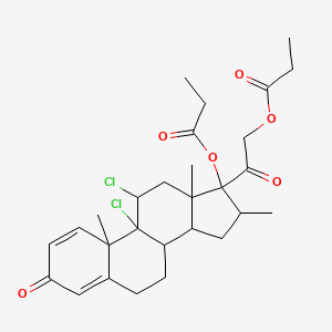 molecular formula C28H36Cl2O6 B12286414 [2-(9,11-Dichloro-10,13,16-trimethyl-3-oxo-17-propanoyloxy-6,7,8,11,12,14,15,16-octahydrocyclopenta[a]phenanthren-17-yl)-2-oxoethyl] propanoate 