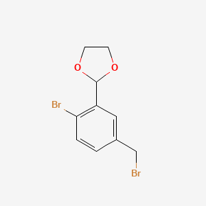 molecular formula C10H10Br2O2 B12286550 2-[2-Bromo-5-(bromomethyl)phenyl]-1,3-dioxolane 