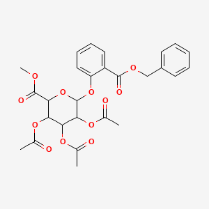 molecular formula C27H28O12 B12286559 Methyl 1-((2-Benzyloxycarbonxyl)phenyl)-2,3,4-tri-O-acetyl--D-glucopyranuronate 