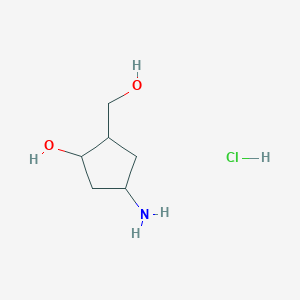 molecular formula C6H14ClNO2 B12286599 4-amino-2-(hydroxymethyl)cyclopentan-1-ol;hydrochloride 