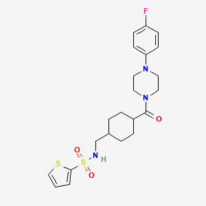 molecular formula C22H28FN3O3S2 B1228667 N-[[4-[[4-(4-fluorophenyl)-1-piperazinyl]-oxomethyl]cyclohexyl]methyl]-2-thiophenesulfonamide 