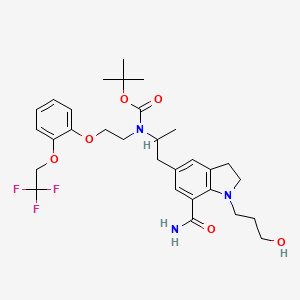 molecular formula C30H40F3N3O6 B12286701 (R)-tert-Butyl (1-(7-carbamoyl-1-(3-hydroxypropyl)indolin-5-yl)propan-2-yl)(2-(2-(2,2,2-trifluoroethoxy)phenoxy)ethyl)carbamate 