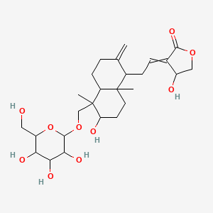 molecular formula C26H40O10 B1228675 4-hydroxy-3-[2-[6-hydroxy-5,8a-dimethyl-2-methylidene-5-[[3,4,5-trihydroxy-6-(hydroxymethyl)oxan-2-yl]oxymethyl]-3,4,4a,6,7,8-hexahydro-1H-naphthalen-1-yl]ethylidene]oxolan-2-one 