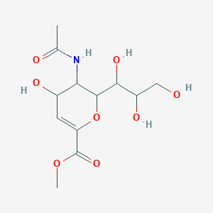 molecular formula C12H19NO8 B12286817 methyl 3-acetamido-4-hydroxy-2-(1,2,3-trihydroxypropyl)-3,4-dihydro-2H-pyran-6-carboxylate 