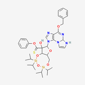 molecular formula C38H51N5O7SSi2 B12287042 O-phenyl 9-hydroxy-8-(4-phenylmethoxy-5a,6-dihydroimidazo[2,1-b]purin-1-yl)-2,2,4,4-tetra(propan-2-yl)-6,6a,8,9a-tetrahydrofuro[3,2-f][1,3,5,2,4]trioxadisilocine-9-carbothioate 