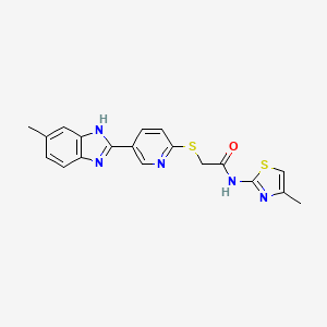 molecular formula C19H17N5OS2 B1228726 2-[[5-(6-methyl-1H-benzimidazol-2-yl)-2-pyridinyl]thio]-N-(4-methyl-2-thiazolyl)acetamide 