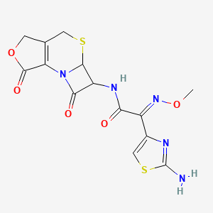 (2E)-2-(2-amino-1,3-thiazol-4-yl)-N-(3,11-dioxo-10-oxa-6-thia-2-azatricyclo[6.3.0.02,5]undec-1(8)-en-4-yl)-2-methoxyiminoacetamide