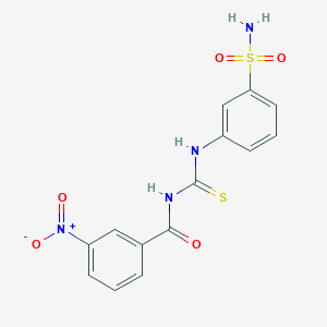 molecular formula C14H12N4O5S2 B1228751 3-nitro-N-[(3-sulfamoylanilino)-sulfanylidenemethyl]benzamide 