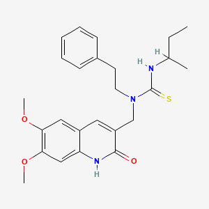 molecular formula C25H31N3O3S B1228758 3-butan-2-yl-1-[(6,7-dimethoxy-2-oxo-1H-quinolin-3-yl)methyl]-1-(2-phenylethyl)thiourea 