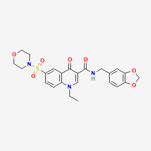 molecular formula C24H25N3O7S B1228759 N-(1,3-benzodioxol-5-ylmethyl)-1-ethyl-6-(4-morpholinylsulfonyl)-4-oxo-3-quinolinecarboxamide 