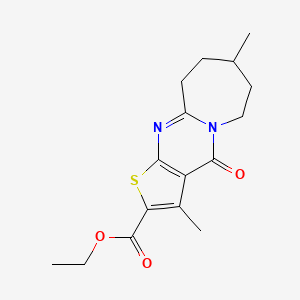 molecular formula C16H20N2O3S B1228764 3,8-dimethyl-4-oxo-7,8,9,10-tetrahydro-6H-thieno[1,2]pyrimido[4,5-a]azepine-2-carboxylic acid ethyl ester 